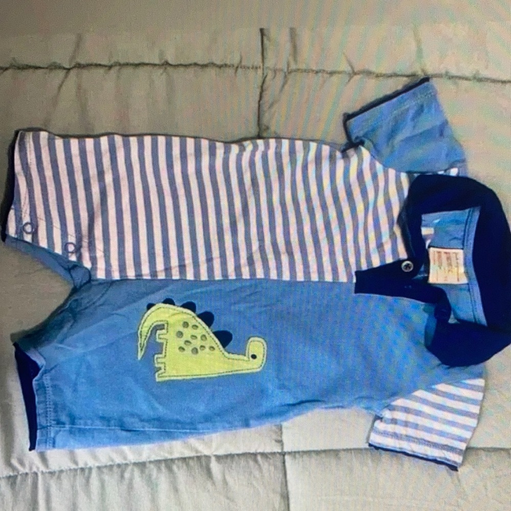 Kids baby dino stripe cotton sunsuit - Picture 2 of 4